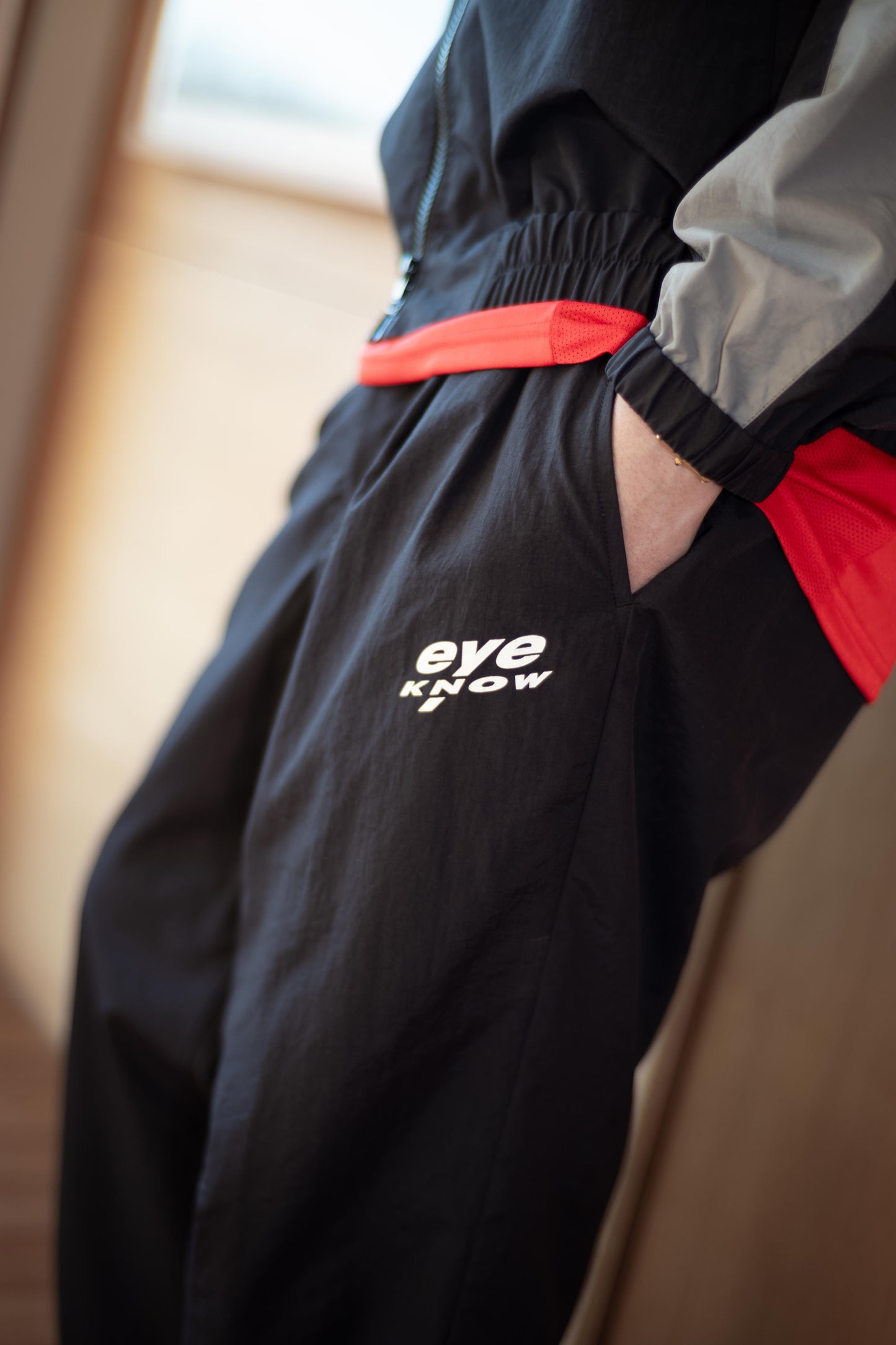 Wide nylon track pants