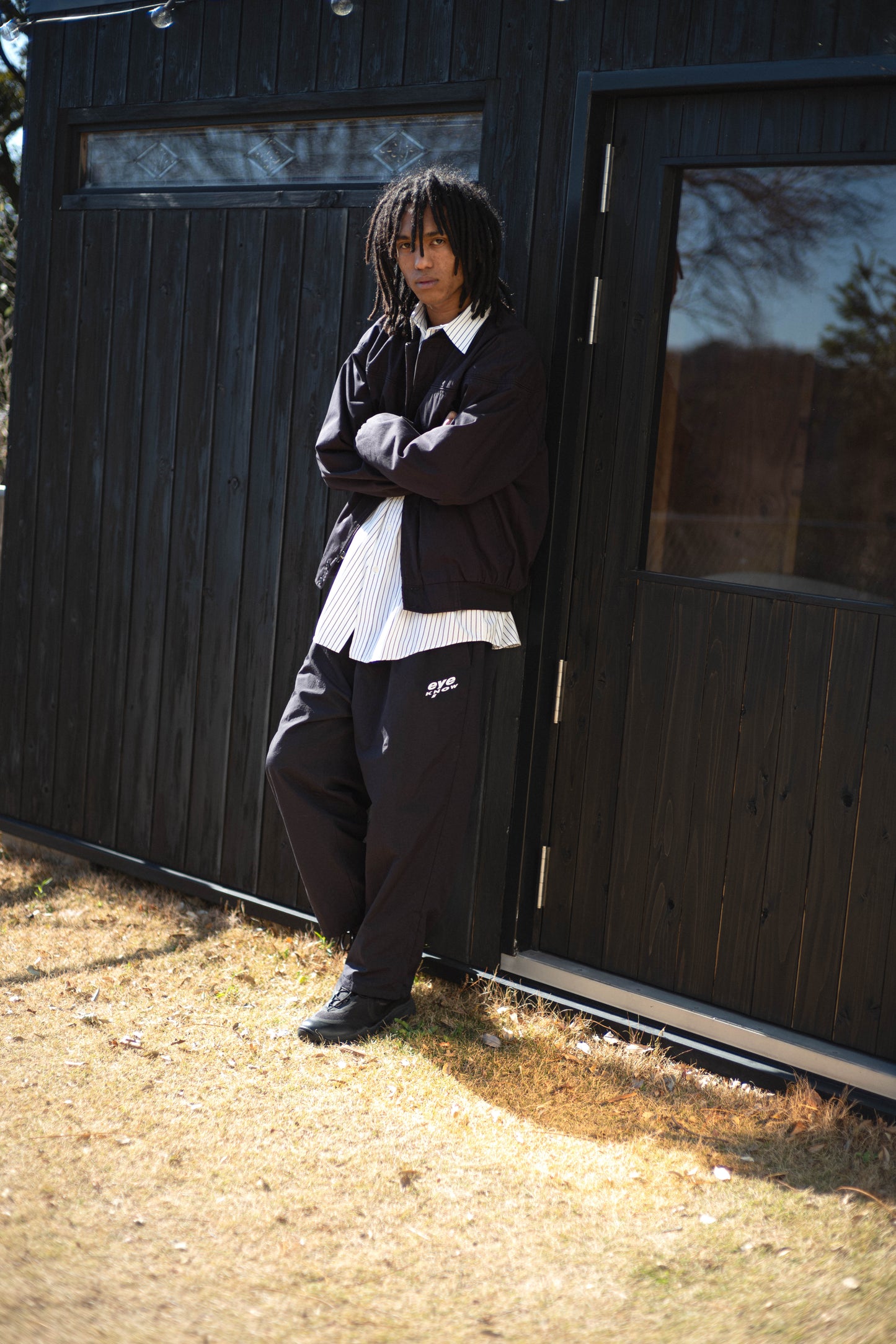Wide nylon track pants